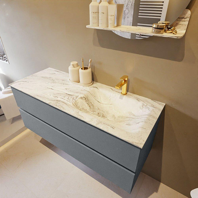 MONDIAZ VICA-DLUX Badkamermeubelset - 120cm - onderkast plata- 2 lades - inbouw wastafel cloud rechts - 1 kraangat - 60cm hoge versie - glace