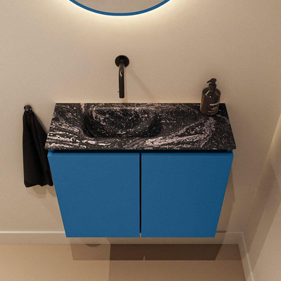 MONDIAZ TURE-DLUX Meuble toilette - 60cm - Jeans - EDEN - vasque Lava - position gauche - sans trou de robinet