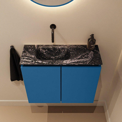 MONDIAZ TURE-DLUX Meuble WC 60 cm Jeans. Lavabo EDEN Lava position gauche. Sans trou de robinet.