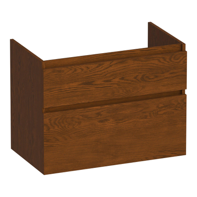 BRAUER Delight wastafelonderkast - 80x46x60cm - 2 softclose lades - greeploos - 1 sifon uitsparing - massief eiken - lamellen eiken bruin