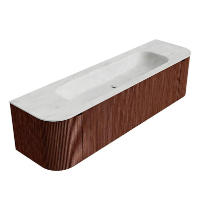 Mondiaz KURVE-DLUX Badkamermeubelset - 170x46x40cm - 1 lade - 2 deuren - wastafel solid surface - midden - zonder kraangat - Ruby