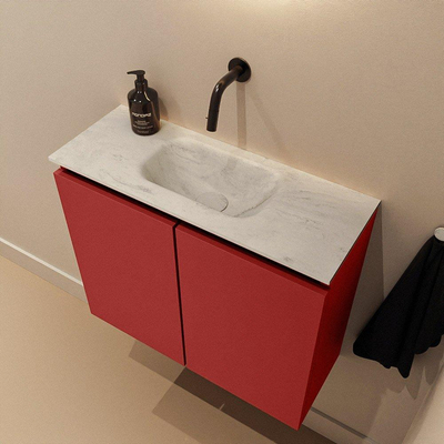 MONDIAZ TURE-DLUX Meuble toilette - 60cm - Fire - EDEN - vasque Opalo - position centrale - sans trou de robinet