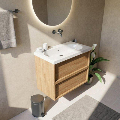 Saniclass Holz Frame Meuble sous-lavabo - 80x45x60cm - 2 tiroirs - chêne naturel
