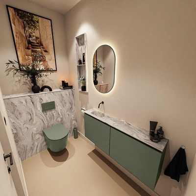MONDIAZ TURE-DLUX Meuble de toilettes 120 cm Army. Lavabo EDEN Glace position gauche. Sans trou de robinet.