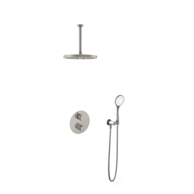 Hotbath Buddy IBS - Regendoucheset - 30cm plafondarm - 30cm ronde hoofddouche - 3 standen handdouche - 2-weg-omstel - geborsteld nikkel (RVS)