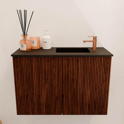 Mondiaz JOYA 60cm toiletmeubel - kleur Ruby - Wastafel FAYE positie Rechts 1 kraangat kleur Urban.