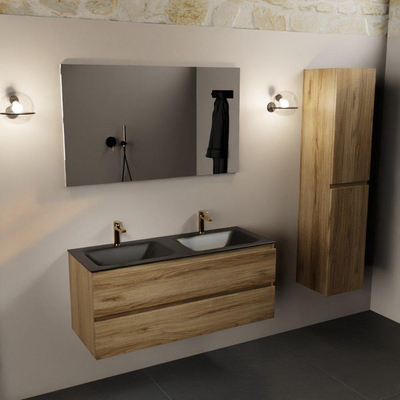 Mondiaz AIVY Ensemble de meuble - 120x45x50cm - 2 trous de robinet - 2 vasques Urban Solid surface - Gauche et droite - 2 tiroirs - avec miroir - Melamine Chai