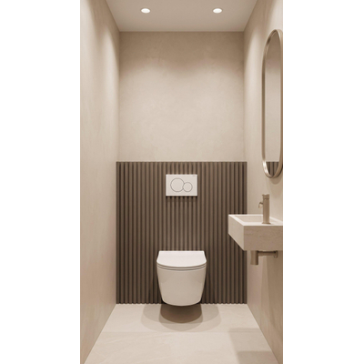 QeramiQ Dely Swirl Toiletset - 36.5x53cm - Geberit UP320 inbouwreservoir - met Burda frame - 35mm zitting - witte sigma bedieningsplaat - ronde knoppen - mat wit