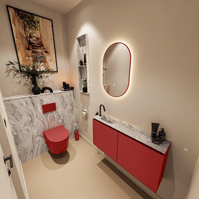 MONDIAZ TURE-DLUX Meuble toilette - 100cm - Fire - EDEN - vasque Glace - position gauche - 1 trou de robinet