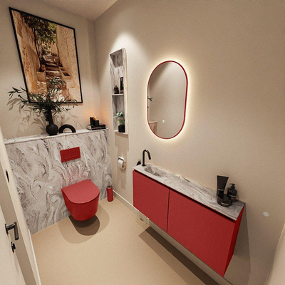 MONDIAZ TURE-DLUX 100cm toiletmeubel Fire. EDEN wastafel Glace positie links. Met 1 kraangat.