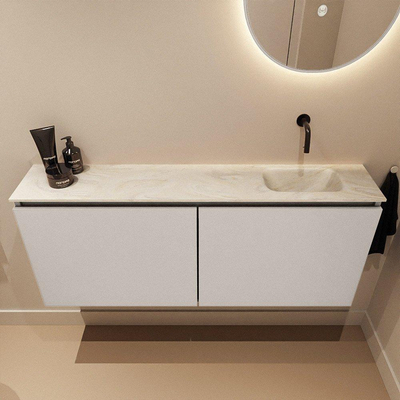 MONDIAZ TURE-DLUX Meuble toilette - 120cm - Linen - EDEN - vasque Ostra - position droite - sans trou de robinet