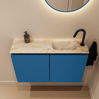 MONDIAZ TURE-DLUX 80cm toiletmeubel Jeans. EDEN wastafel Frappe positie rechts. Met 1 kraangat.