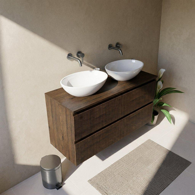 Saniclass Holz Atelier Ensemble de meubles de salle de bains - 120x45x62cm - plan de toilette en bois - sans trou de robinet - 2 tiroirs - chêne charcoal mat (bois)