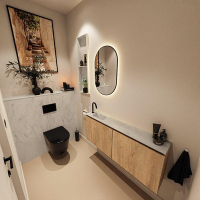 MONDIAZ TURE-DLUX 120cm toiletmeubel Washed Oak. EDEN wastafel Opalo positie links. Met 1 kraangat.