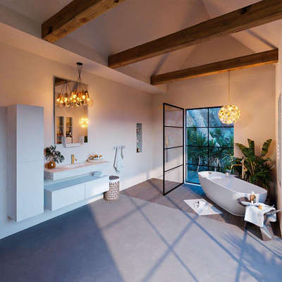 Mondiaz ALAN-DLUX Ensemble de meuble - 120cm - meuble Talc mat - 2 tiroirs - Lavabo Cloud Opalo suspendu - vasque Centre - 1 trou de robinet