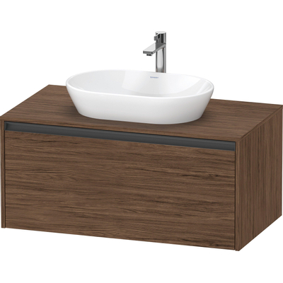 Duravit Ketho.2 Wastafelonderbouwkast - inclusief consoleplaat - met 1 lade - 100x55x45.9cm - met handgreep antraciet - donker noten mat