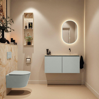 MONDIAZ TURE-DLUX Meuble toilette - 100cm - Greey - EDEN - vasque Frappe - position droite - sans trou de robinet