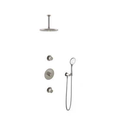 Hotbath Buddy IBS - Regendoucheset - 15cm plafondarm - 25cm ronde hoofddouche - 3 standen handdouche - get together inbouw doucheset - geborsteld nikkel (RVS)