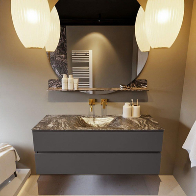 Mondiaz VICA-DLUX ensemble de meuble de salle de bain - 130cm - meuble sous-vasque gris foncé - 2 tiroirs - lavabo encastré nuage milieu - sans trous de robinet - version haute de 60cm - lave