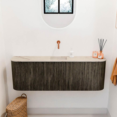 Mondiaz JOYA-DLUX 123.2cm toiletmeubel - ronding links en rechts kleur Shadow - Wastafel FAYE positie Midden Zonder kraangat kleur Frappe.