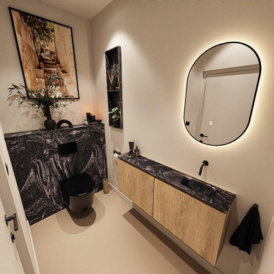 MONDIAZ TURE-DLUX meuble WC 120 cm Washed Oak. Lavabo EDEN Lava position à droite. Sans trou de robinet.
