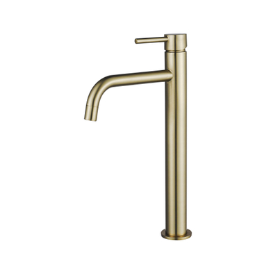 Fortifura Calvi Slim Wastafelkraan - 32cm - verhoogd - opbouw - PVD - geborsteld messing (goud)