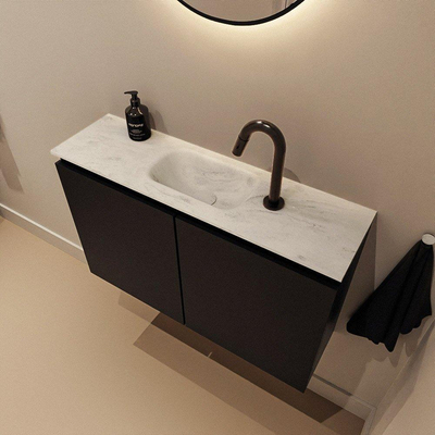 MONDIAZ TURE-DLUX Meuble de toilette 80 cm Urban. EDEN vasque Opalo position milieu. Avec 1 trou de robinet.