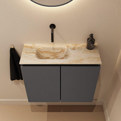 MONDIAZ TURE-DLUX Meuble de toilettes 60cm Dark Grey. Lavabo EDEN Frappe position gauche. Sans trou de robinet.