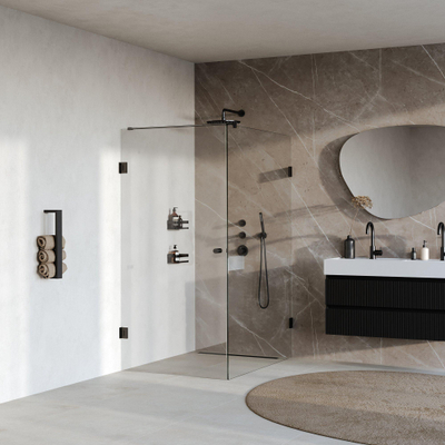 BRAUER Void Carving Douchecabine - 90x140x200cm - draaideur - glascoating - omkeerbaar - helder glas - mat zwart