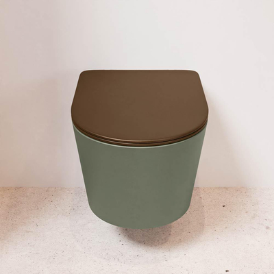 Mondiaz LAVIE WC suspendu – sans bride – 36 x 53 cm – avec abattant softclose – Army (vert), abattant Rust (brun)