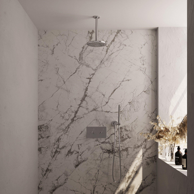 BRAUER Chrome Edition Douche de pluie thermostatique encastrée - boutons-poussoirs - SET 53 - douche de tête 20cm - bras de plafond - douchette barre - flexible de douche - coude d'alimentation mural - chrome