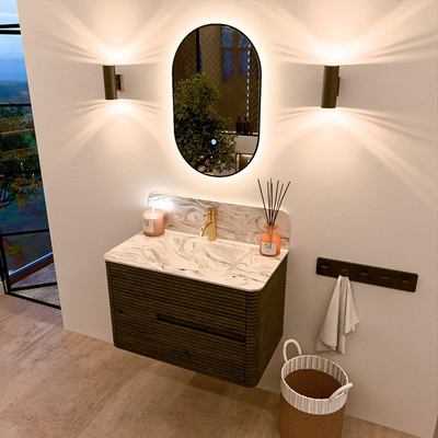 Mondiaz CIRO-DLUX Badkamermeubelset - 80x45x50cm - Solid surface wastafel Glace - 1 wasbak Midden - 1 kraangat - 2 lades - Shadow