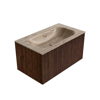 MONDIAZ KURVE-DLUX 80cm badmeubel kleur Walnut met 1 lade en 0 deuren. Wastafel BIG SMALL Midden 1 kraangat Arena.
