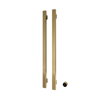 Hotbath &MORE Handdoekradiator - 38x115cm - vierkant - 2 stangen - verticaal - met schakelaar - geborsteld messing PVD