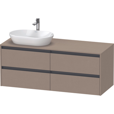 Duravit Ketho 2 meuble sous-lavabo avec plan console avec 4 tiroirs pour vasque à poser à gauche 140x55x56.8cm avec poignées anthracite Linnen mat