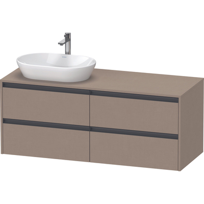 Duravit ketho 2 meuble sous lavabo avec plaque console avec 4 tiroirs pour lavabo à gauche 140x55x56.8cm avec poignées lin anthracite mat