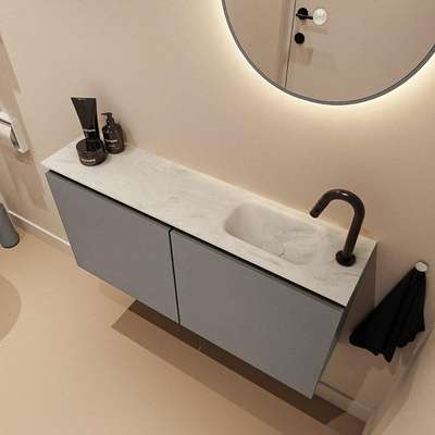 MONDIAZ TURE-DLUX Meuble toilette - 100cm - Smoke - EDEN - vasque Opalo - position droite - 1 trou de robinet