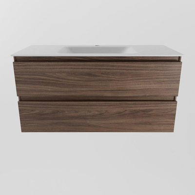 Mondiaz AIVY Ensemble de meuble - 100x45x50cm - 1 trou de robinet - 1 vasque Talc Solid surface - Centre - 2 tiroirs - avec miroir - Melamine Mocha