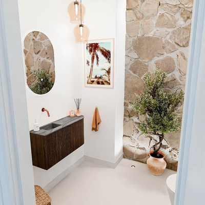 Mondiaz JOYA-DLUX 81.6cm toiletmeubel - ronding rechts kleur Walnut - Wastafel FAYE positie Links Zonder kraangat kleur Sombra.