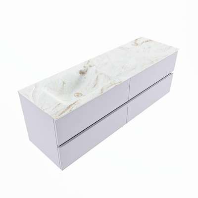Mondiaz VICA-DLUX Ensemble meuble de salle de bains - 150cm - cale - 4 tiroirs - Lavabo encastré CLOUD - gauche - sans trou de robinet - couleur Frappe - version XL 60cm de hauteur