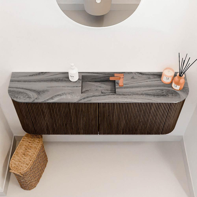 Mondiaz JOYA-DLUX 113.2cm toiletmeubel - ronding links en rechts kleur Walnut - Wastafel FAYE positie Midden 1 kraangat kleur Sombra.