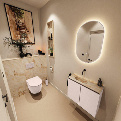 MONDIAZ TURE-DLUX Meuble toilette - 60cm - Rosee - EDEN - vasque Frappe - position gauche - sans trou de robinet