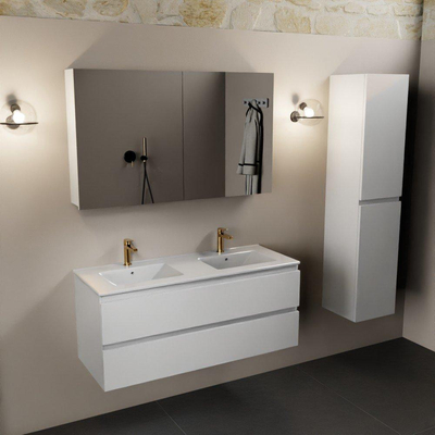 Mondiaz Aivy badmeubelset - 120x45x50cm - 2 kraangaten - 2 wasbakken talc Keramiek - Links en rechts - 2 lades - Met spiegelkast - MDF Talc