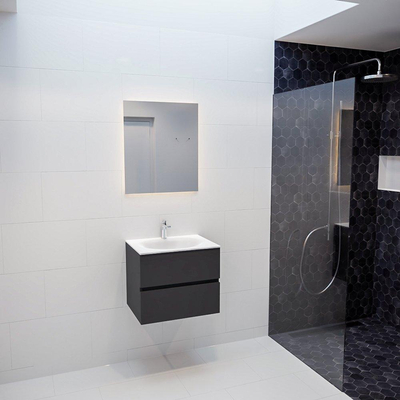 Mondiaz VICA Meuble Dark grey avec 2 tiroirs 60x50x45cm vasque lavabo Moon centre 1 trou de robinet