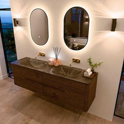 Mondiaz CIRO-DLUX Meuble de salle de bains - 170x45x50cm - Lavabo en solid surface Lava - 2 vasques Double - sans trous de robinetterie - 4 tiroirs - Dusk