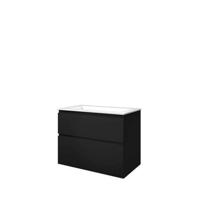 Proline elegant ensemble de meubles de salle de bain 80x46x62cm meuble a symétrique noir mat avec 1 trou pour robinet polystone blanc brillant