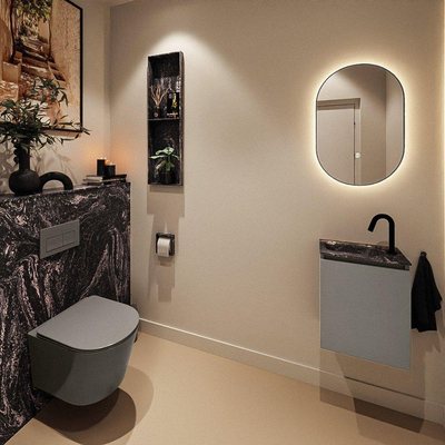 MONDIAZ TURE-DLUX Meuble toilette - 40cm - Smoke - EDEN - vasque Lava - position gauche - 1 trou de robinet