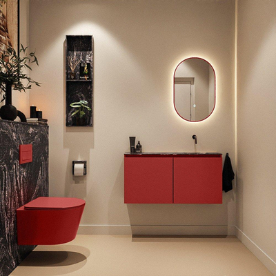 MONDIAZ TURE-DLUX Meuble toilette - 100cm - Fire - EDEN - vasque Lava - position droite - sans trou de robinet