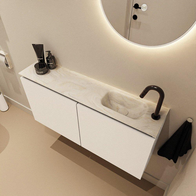 MONDIAZ TURE-DLUX Meuble toilette - 100cm - Talc - EDEN - vasque Ostra - position droite - 1 trou de robinet