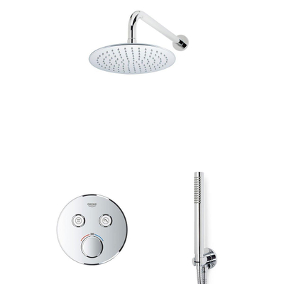 Grohe - Adema Rise Regendoucheset - Inbouw - 2 functies - met Adema Rise hoofddouche 20cm - staafhanddouche - wandarm - Grohe Grohtherm inbouwthermostaat - chroom